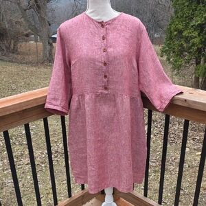 Pyne & Smith Model No.36 Knee Length Linen Dress in Poppy Chambray, Size LARGE